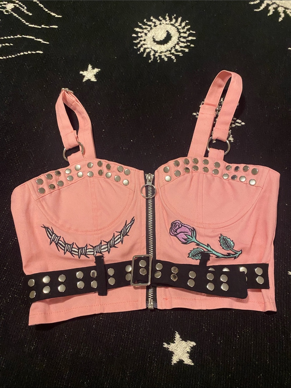 Dolls kill Current Mood Pink Studded cropped Bustier Top